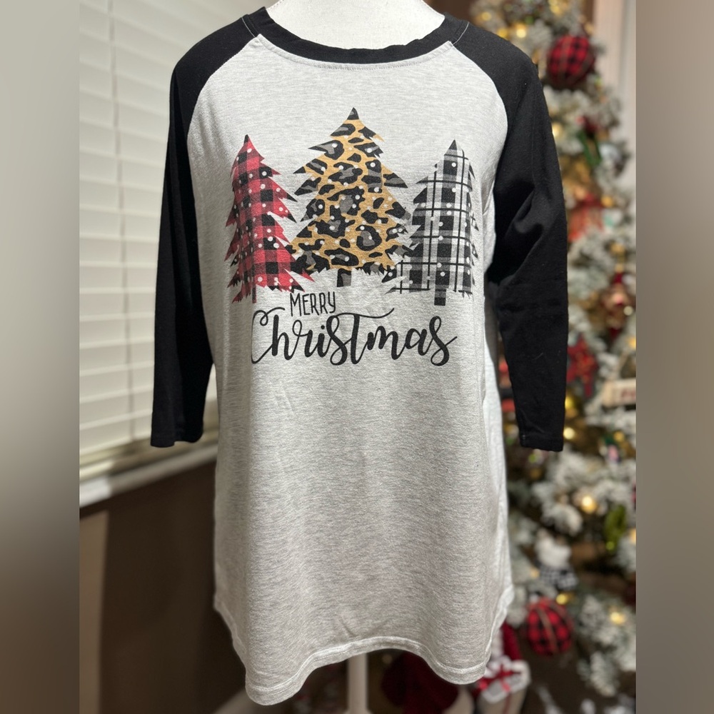 Merry Christmas Raglan Graphic Tee Shirt
